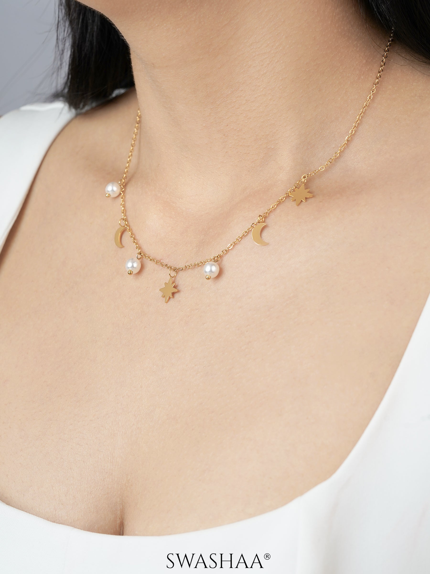 Sun Moon Star Charms 18K Gold Plated Necklace