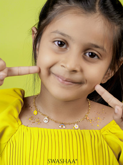 Sunday, Star, Flower, Rainbow Charms 18K Gold Plated Kid's Necklace