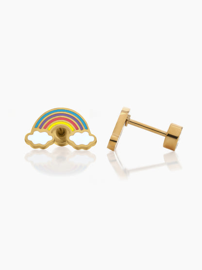 Sunday Rainbow Charm 18K Gold Plated Kid's Stud Earrings