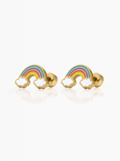 Sunday Rainbow Charm 18K Gold Plated Kid's Stud Earrings