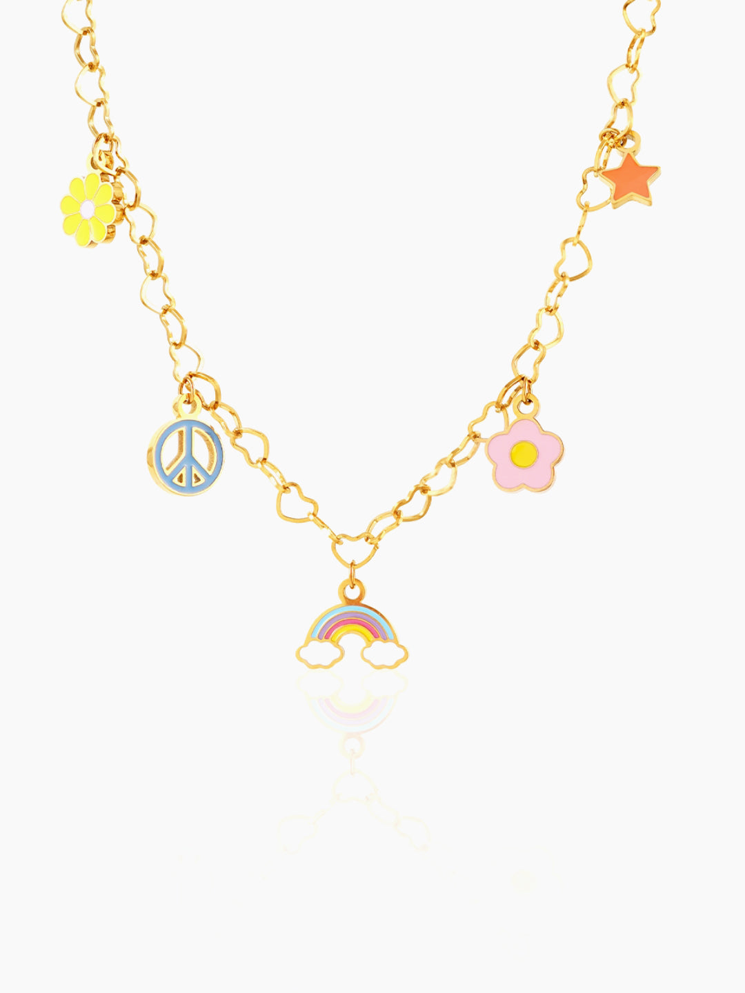 Sunday, Star, Flower, Rainbow Charms 18K Gold Plated Kid's Necklace