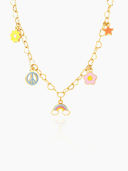Sunday, Star, Flower, Rainbow Charms 18K Gold Plated Kid's Necklace
