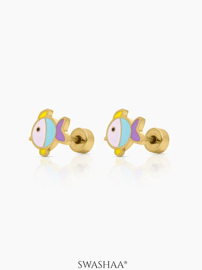 Sunny Fin Fish 18K Gold Plated Kid's Earrings