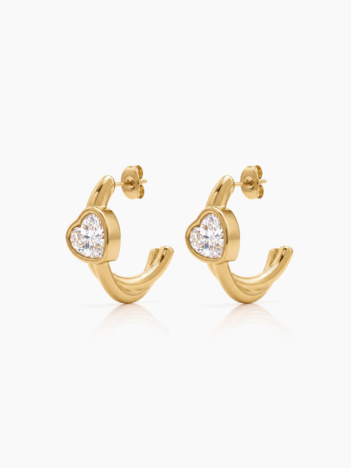 Susanna Heart Solitaire 18K Gold Plated Women's Hoop Earrings