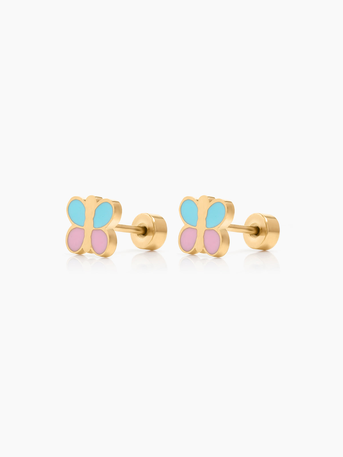 Suzie Pink & Blue Butterfly 18K Gold Plated Kid's Stud Earrings