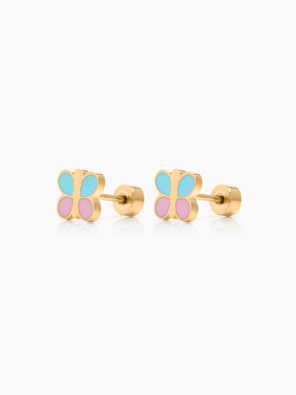 Suzie Pink & Blue Butterfly 18K Gold Plated Kid's Stud Earrings