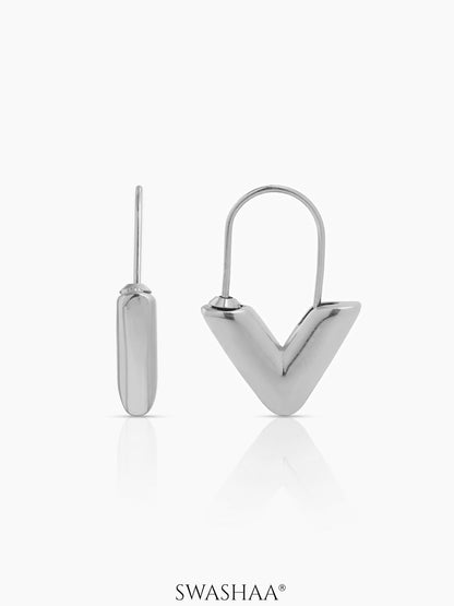 Svara V-Drop Silver Hoop Earrings
