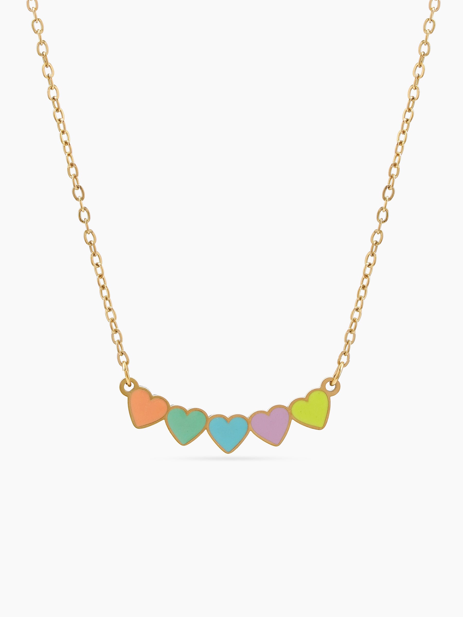 Sweetheart Multicolour Heart Charms 18K Gold Plated Kid's Chain Pendant Necklaces