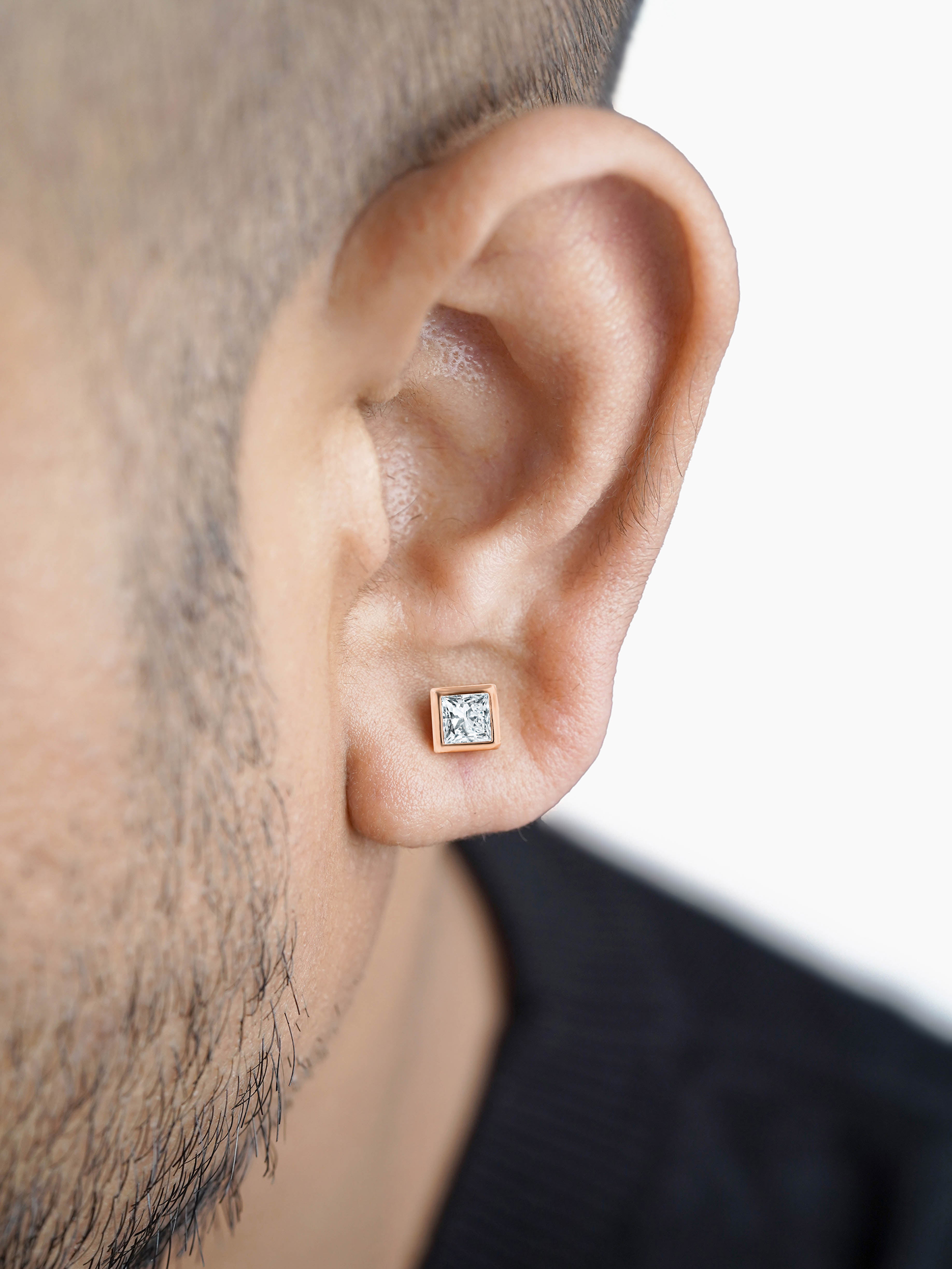 Swift Diamond Solitaire Rosegold Plated Men's Stud Earrings