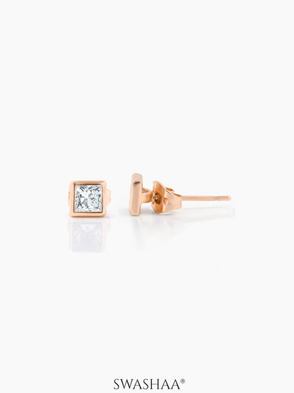 Swift Diamond Solitaire Rosegold Plated Men's Stud Earrings