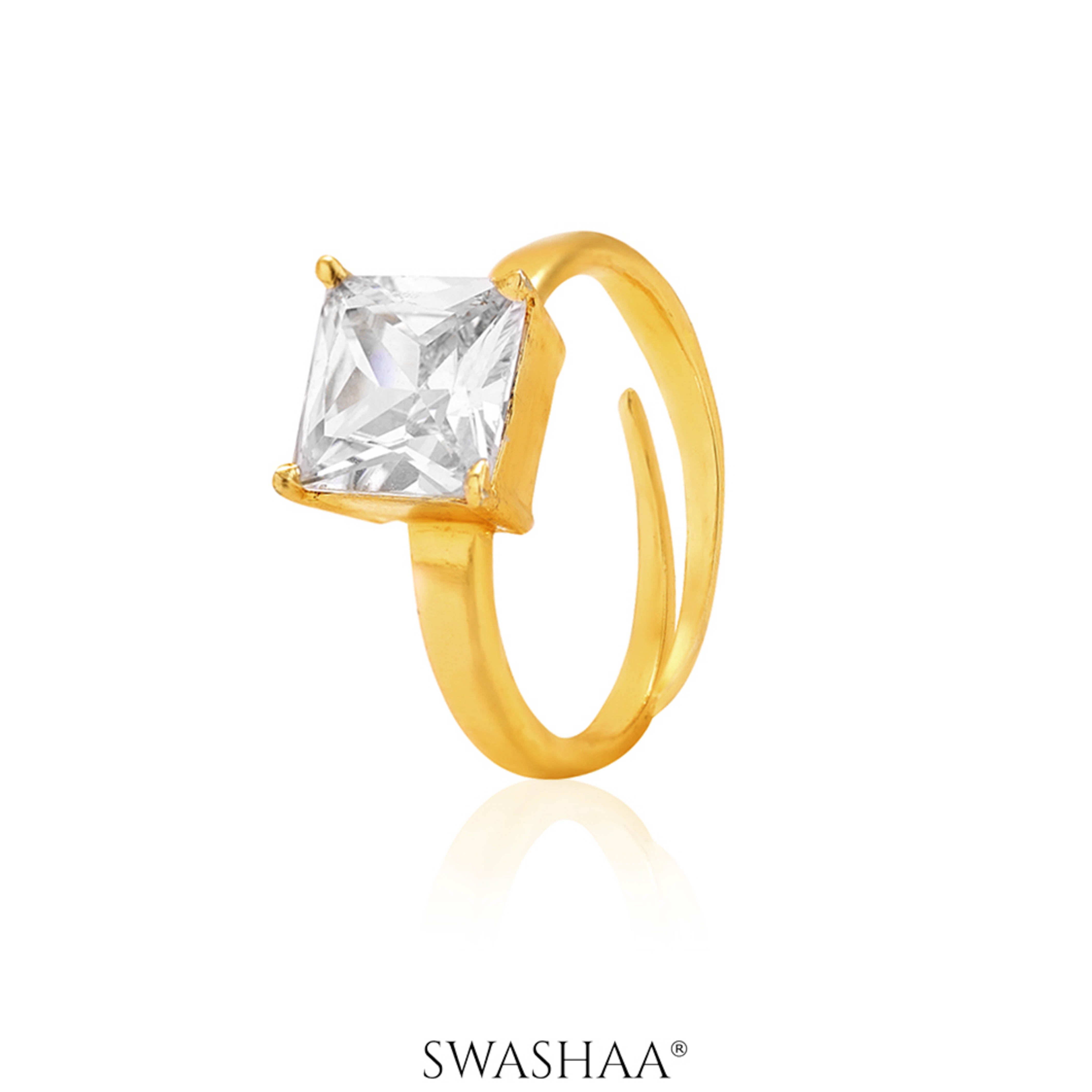 Square Solitaire 18K Gold Plated Ring