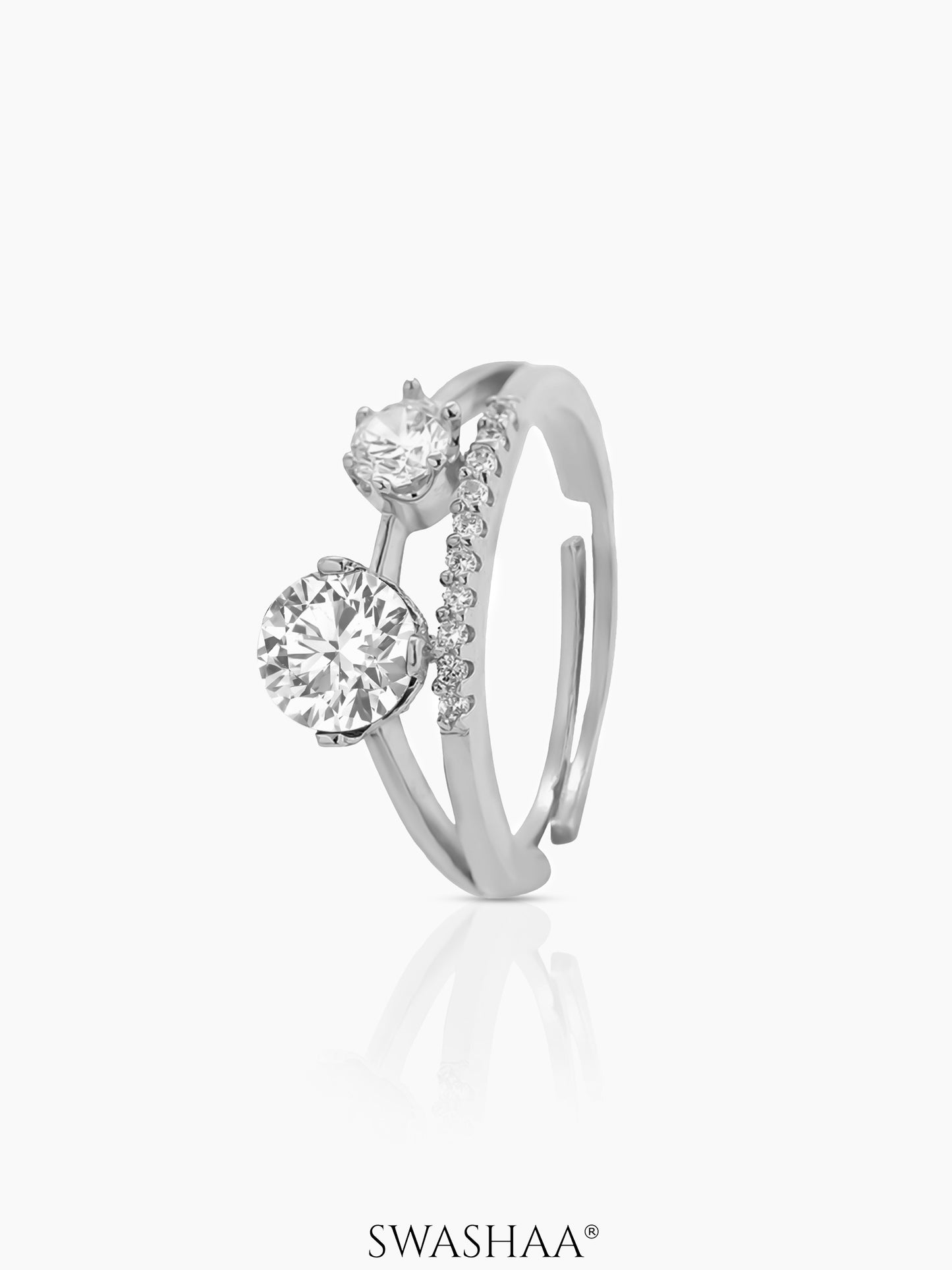 Tiahna Double Diamond Solitaire White Silver Ring