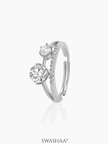Tiahna Double Diamond Solitaire White Silver Ring