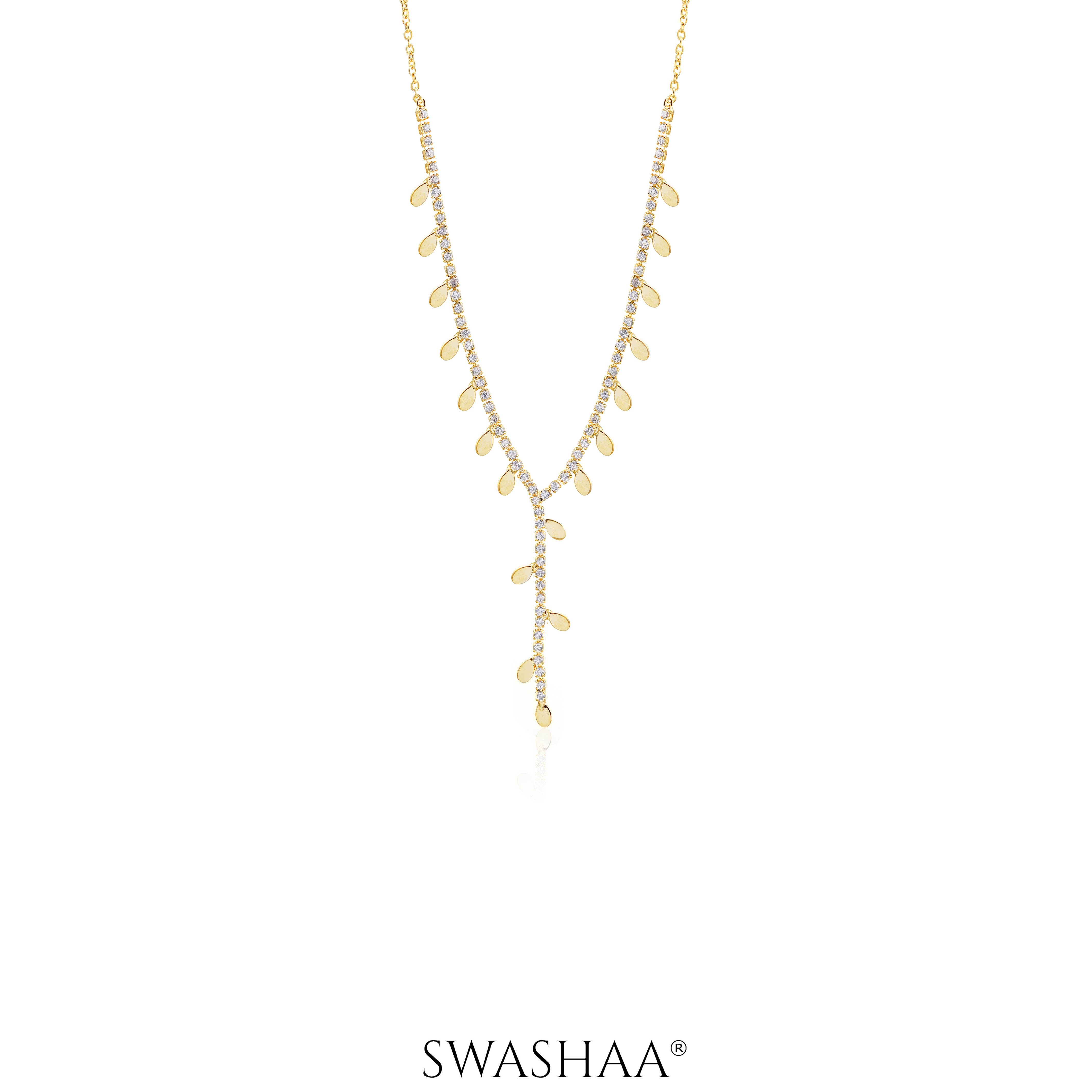 Taanya Tennis Leaf Charms Y-shaped 18K Gold Plated Necklace