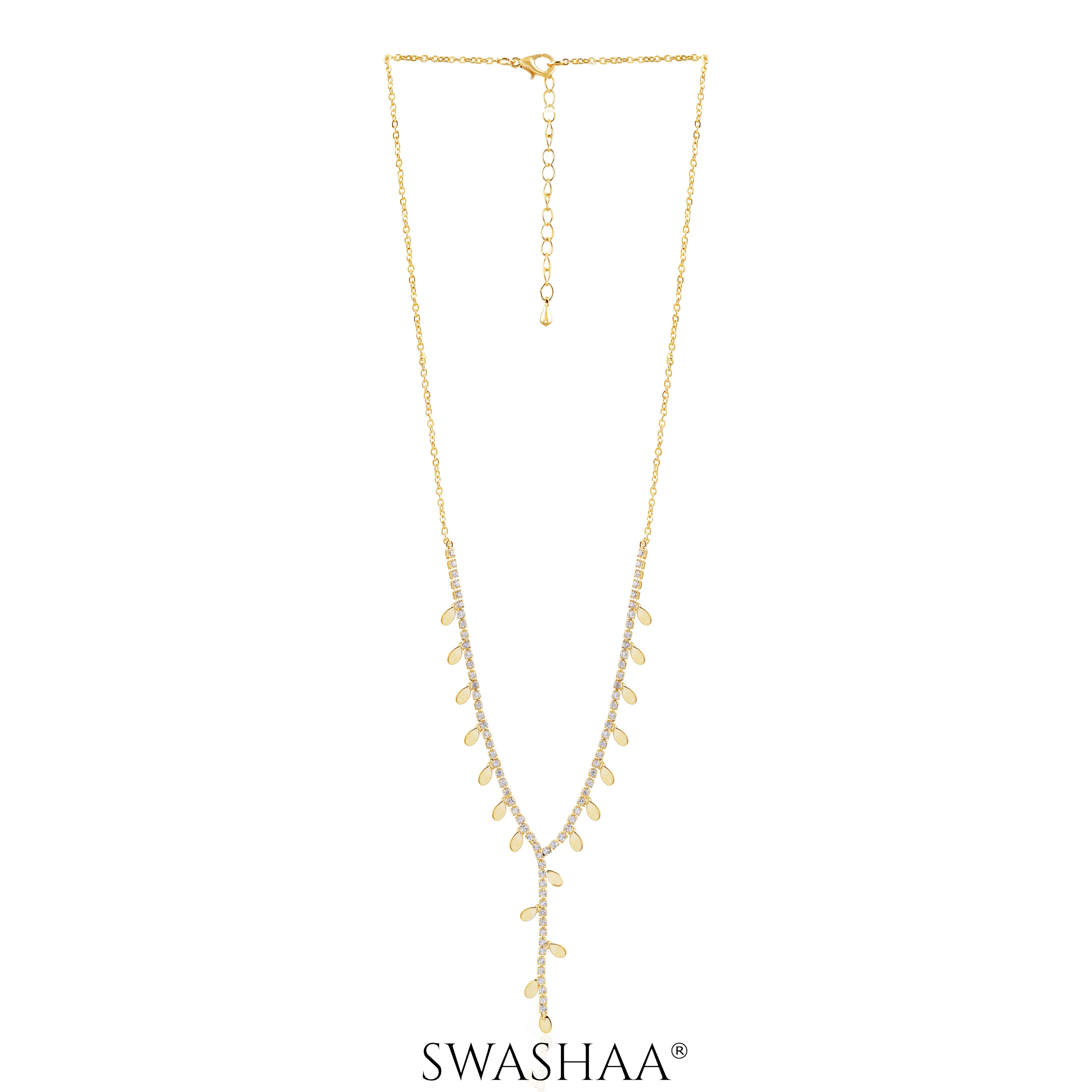Taanya Tennis Leaf Charms Y-shaped 18K Gold Plated Necklace