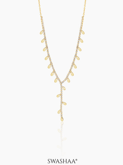 Taanya Tennis Leaf Charms Y-shaped 18K Gold Plated Necklace