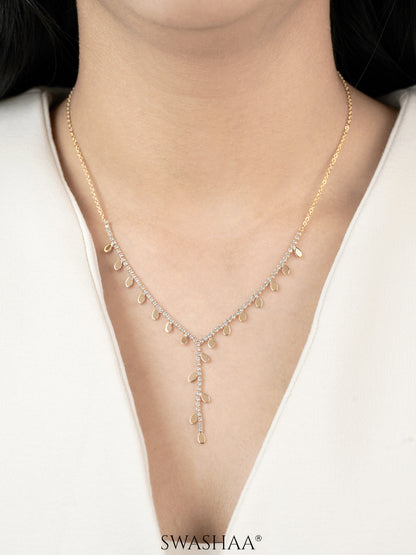 Taanya Tennis Leaf Charms Y-shaped 18K Gold Plated Necklace