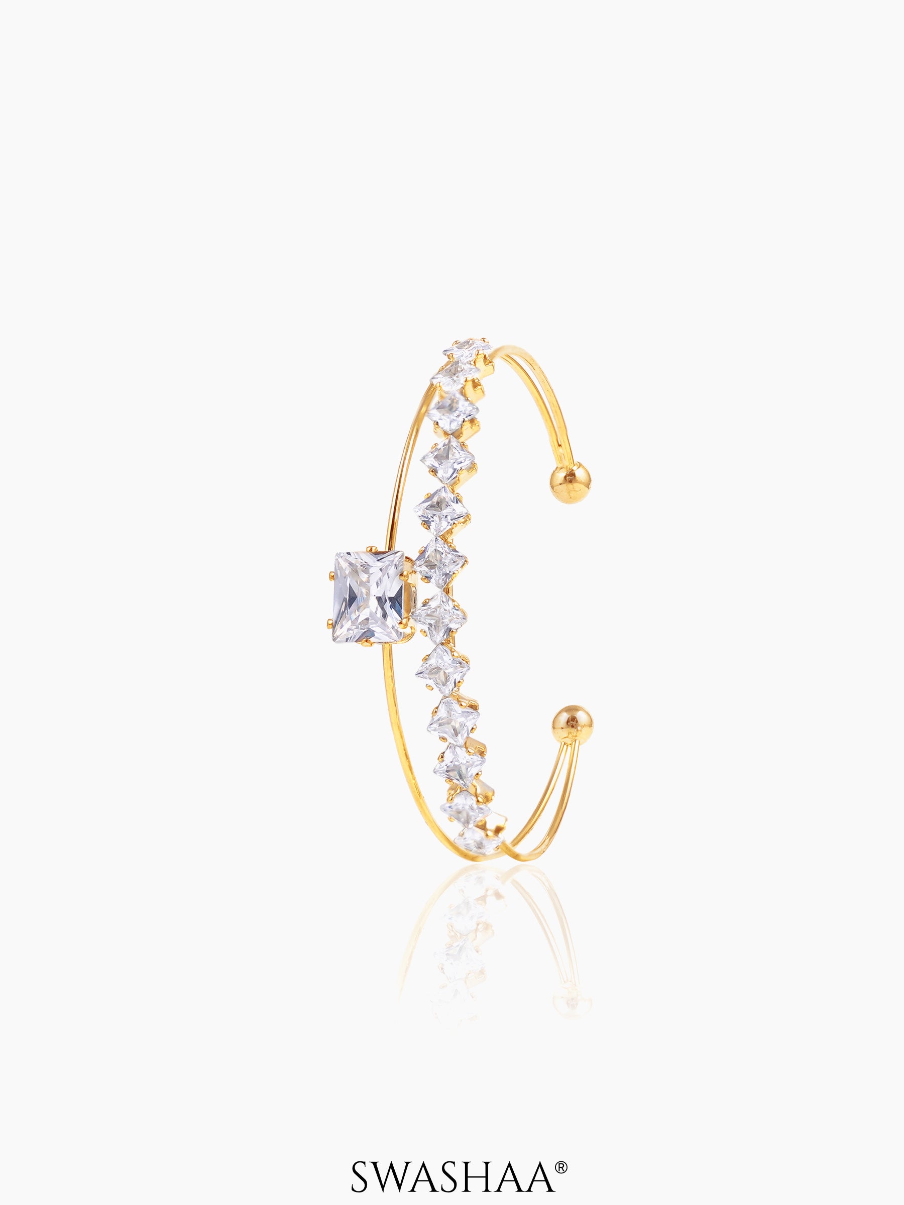 Tabitha Two Layered Diamonds 18K Gold Plated Cuff Bracelet