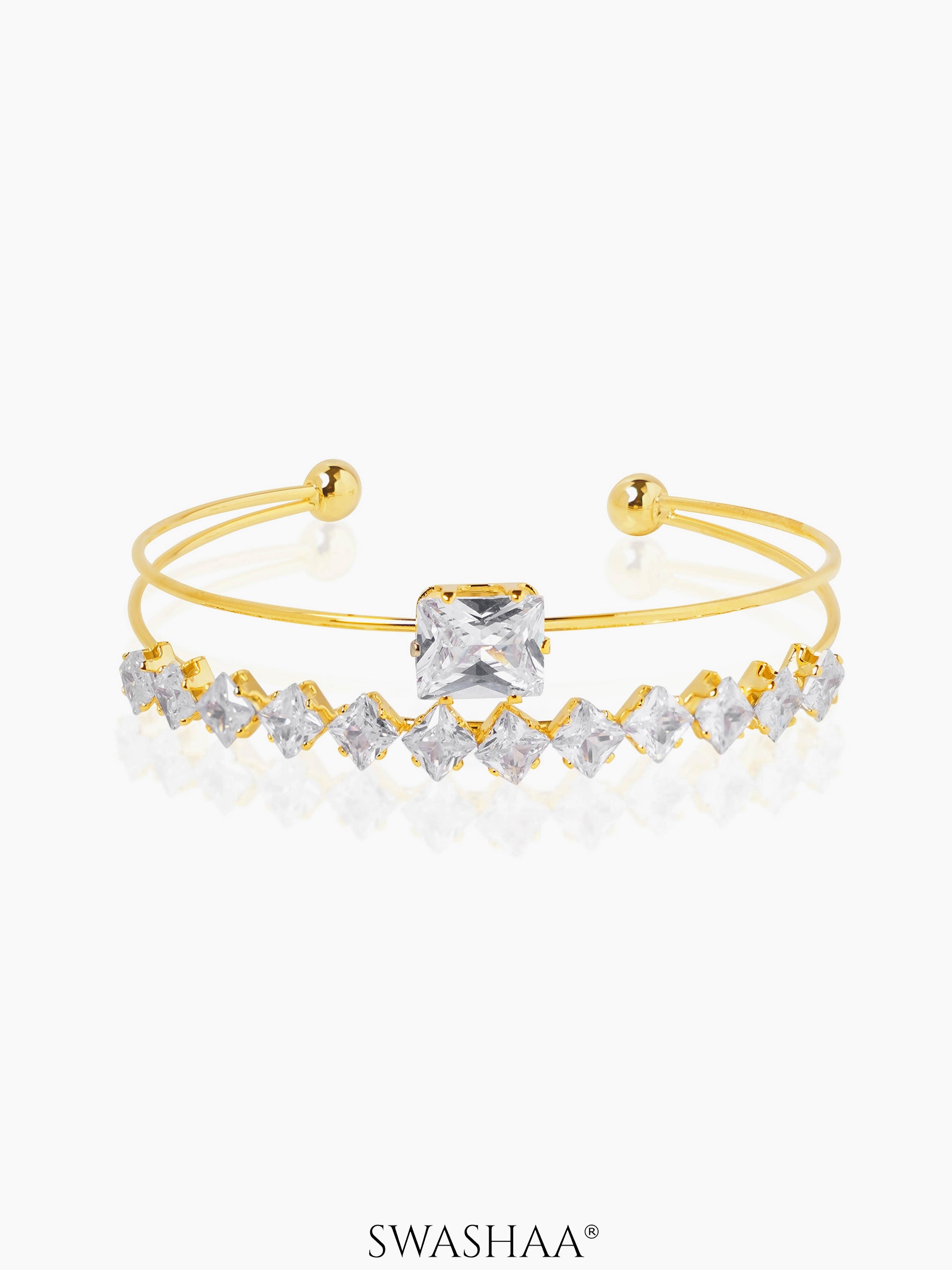Tabitha Two Layered Diamonds 18K Gold Plated Cuff Bracelet
