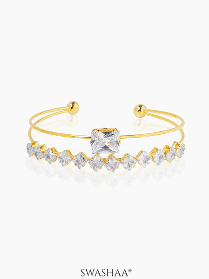 Tabitha Two Layered Diamonds 18K Gold Plated Cuff Bracelet