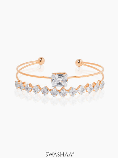 Tabitha Two Layered Diamonds Rosegold Plated Cuff Bracelet
