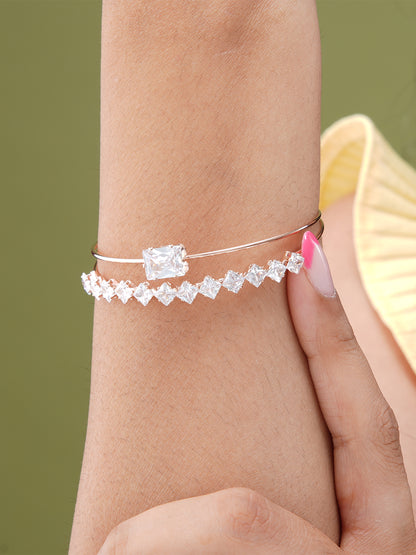 Tabitha Two Layered Diamonds Rosegold Plated Cuff Bracelet