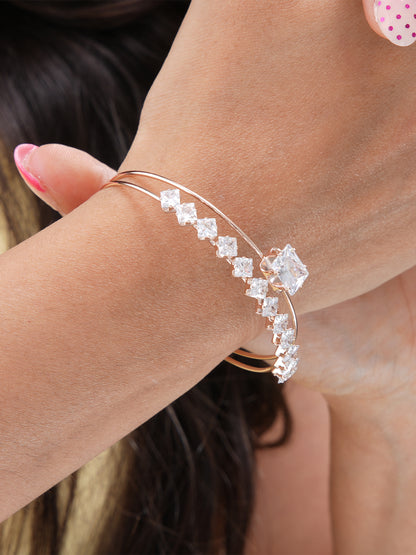 Tabitha Two Layered Diamonds Rosegold Plated Cuff Bracelet