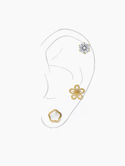 Tahila Floral Trio Round Diamond 18K Gold Plated Women's Stud Earrings Set