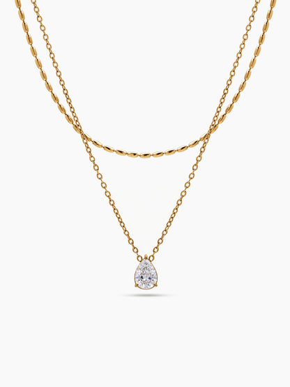 Talina Pear Drop Diamond Solitaire 18K Gold Plated Women's Layered Necklace