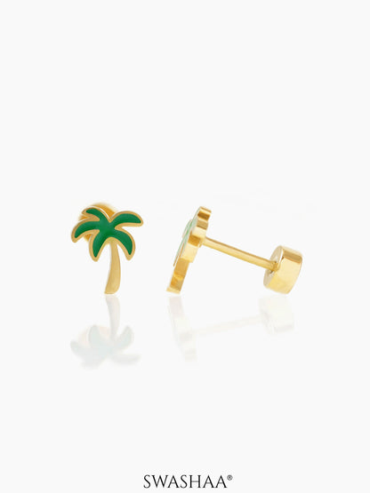 Tall Coconut Charm 18K Gold Plated Kid's Stud Earrings