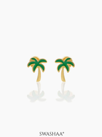 Tall Coconut Charm 18K Gold Plated Kid's Stud Earrings