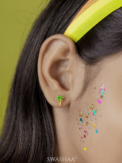 Tall Coconut Charm 18K Gold Plated Kid's Stud Earrings