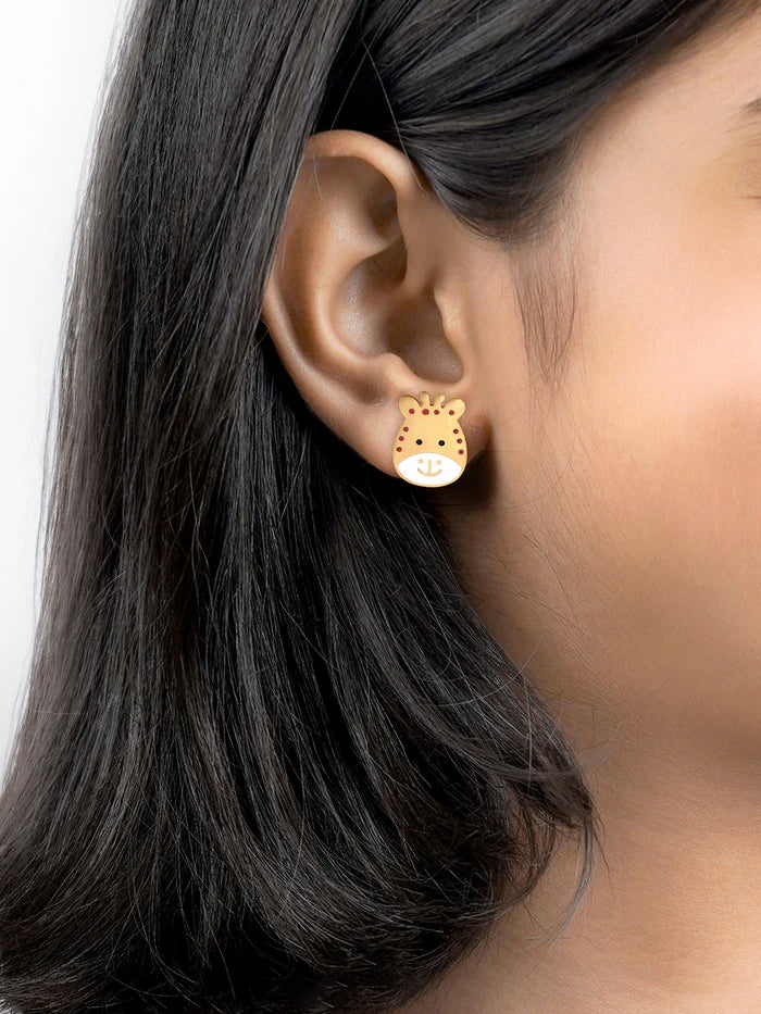 Tall Tots Giraffe Charm 18K Gold Plated Kid's Stud Earrings