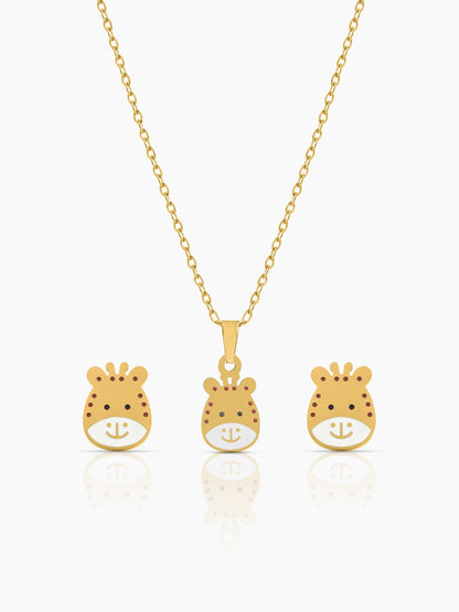 Tall Tots Giraffe 18K Gold Plated Kid's Jewelry Set Of 2 - Necklace & Earrings - Swashaa
