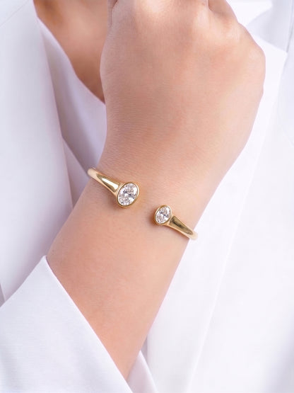 Tamira Solitaire 18K Gold Plated Women's Cuff Bracelets