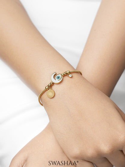 Tanhaa Moon Evil Eye Charms Beads 18K Gold Plated Loose Bracelet
