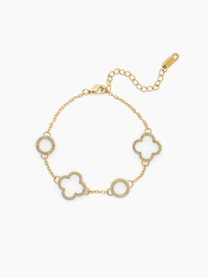 Tanira Clover Circular Motifs Holo 18K Gold Plated Bracelet