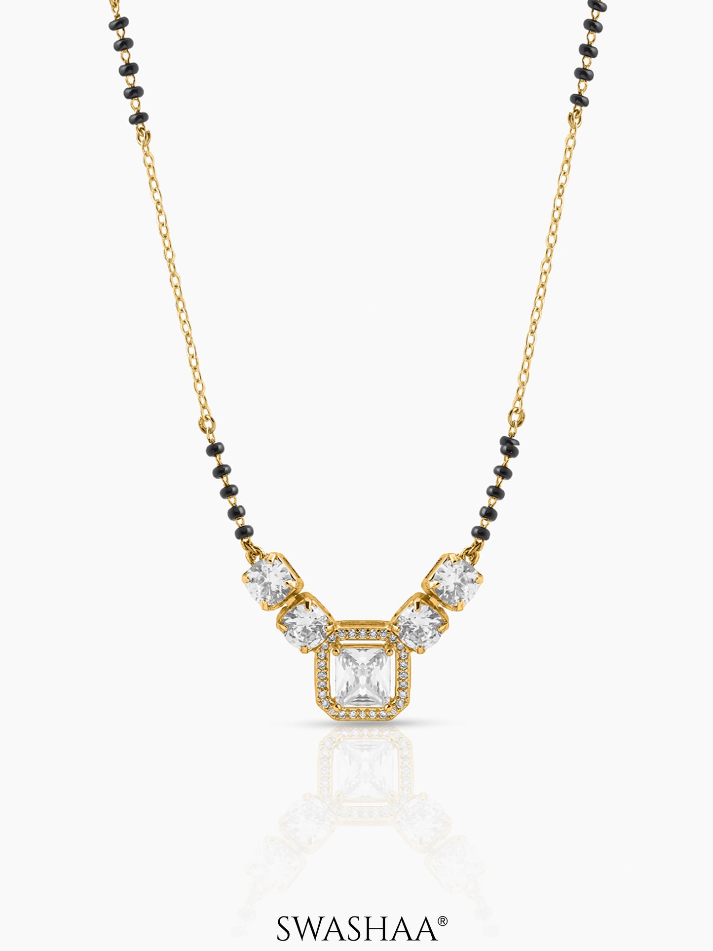 Tanisha Diamond Halo Shimmering Round Solitaires 18K Gold Plated Mangalsutra