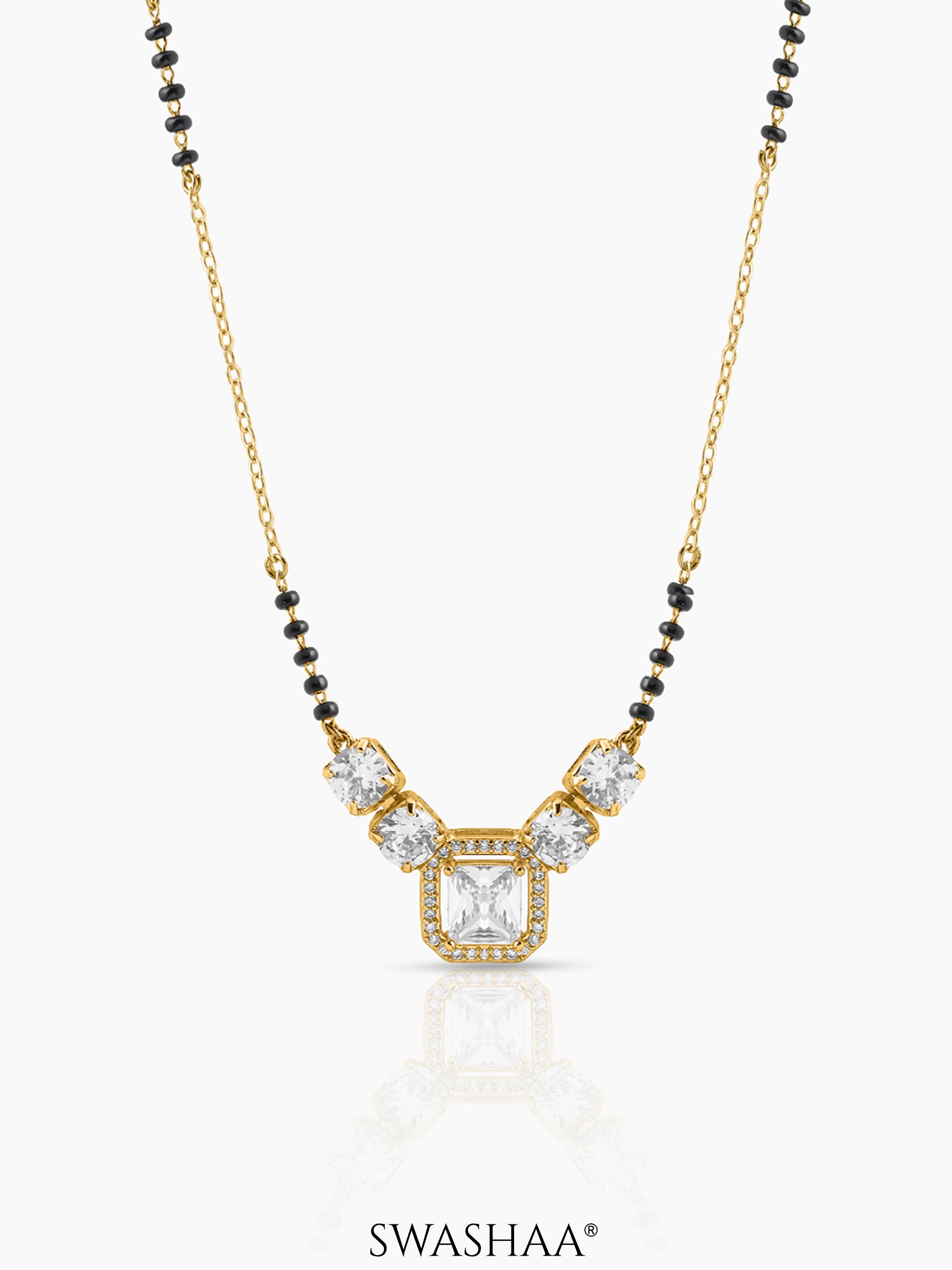 Tanisha Diamond Halo Shimmering Round Solitaires 18K Gold Plated Mangalsutra