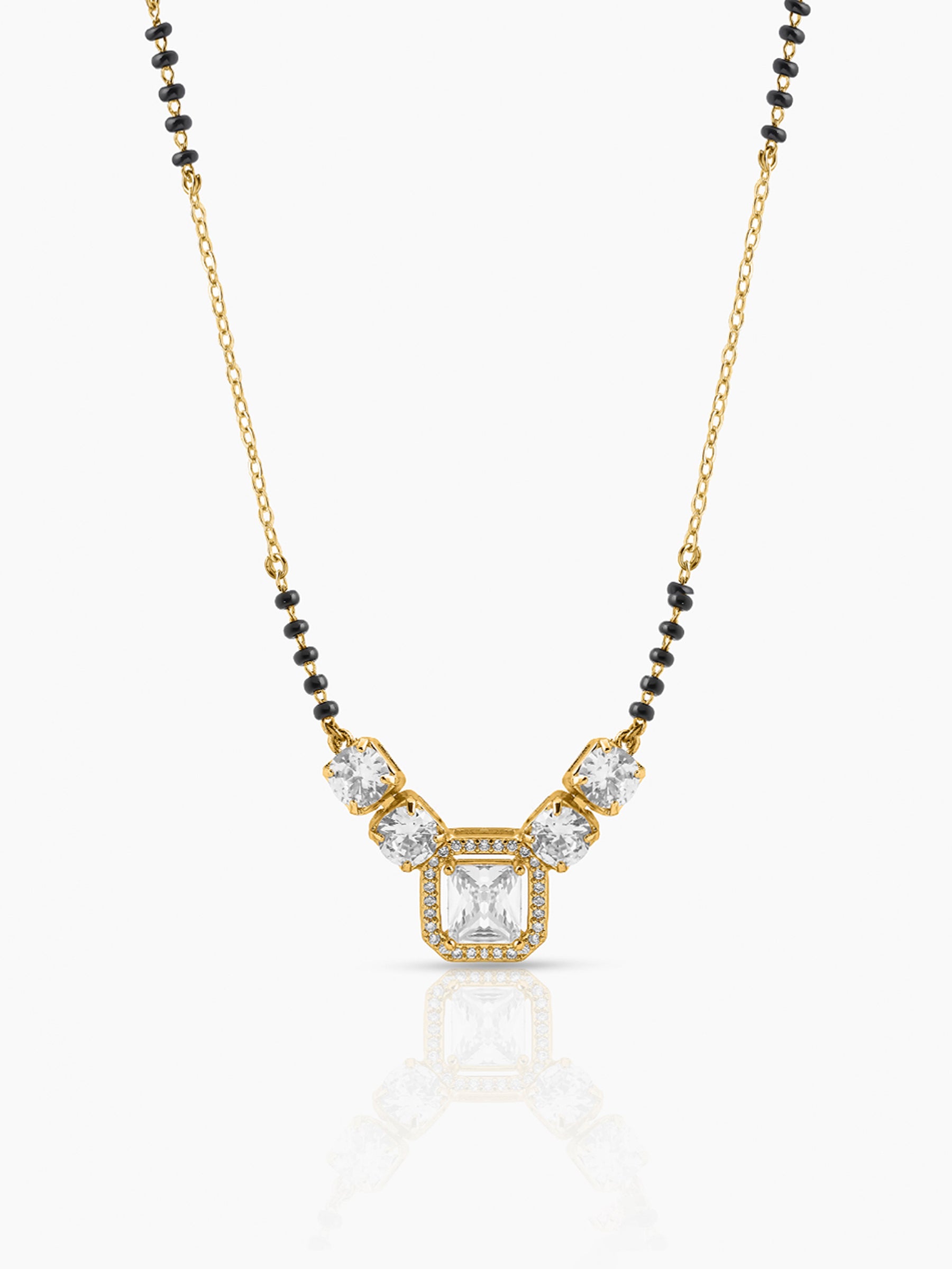 Tanisha Diamond Halo Shimmering Round Solitaires 18K Gold Plated Mangalsutra