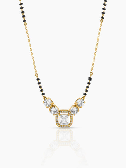 Tanisha Diamond Halo Shimmering Round Solitaires 18K Gold Plated Mangalsutra
