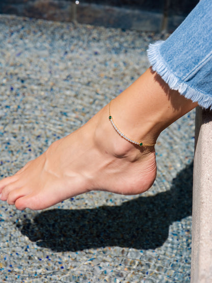 Tansie Green Diamond 18K Gold Plated Women's Anklets