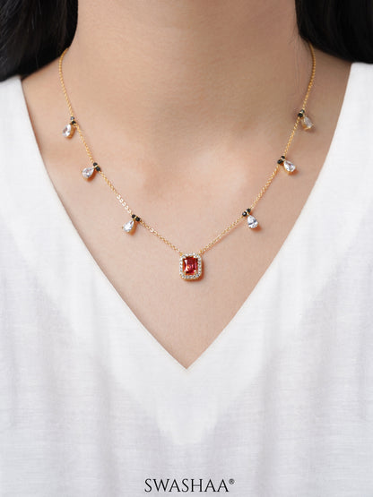 Tara Pink Emerald Shape Pear Diamond 18K Gold Plated Mangalsutra