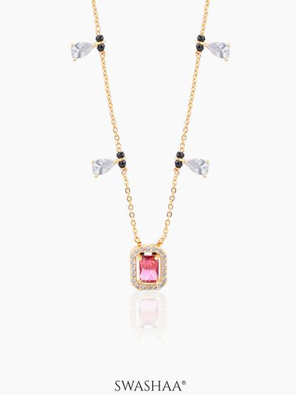 Tara Pink Emerald Shape Pear Diamond 18K Gold Plated Mangalsutra