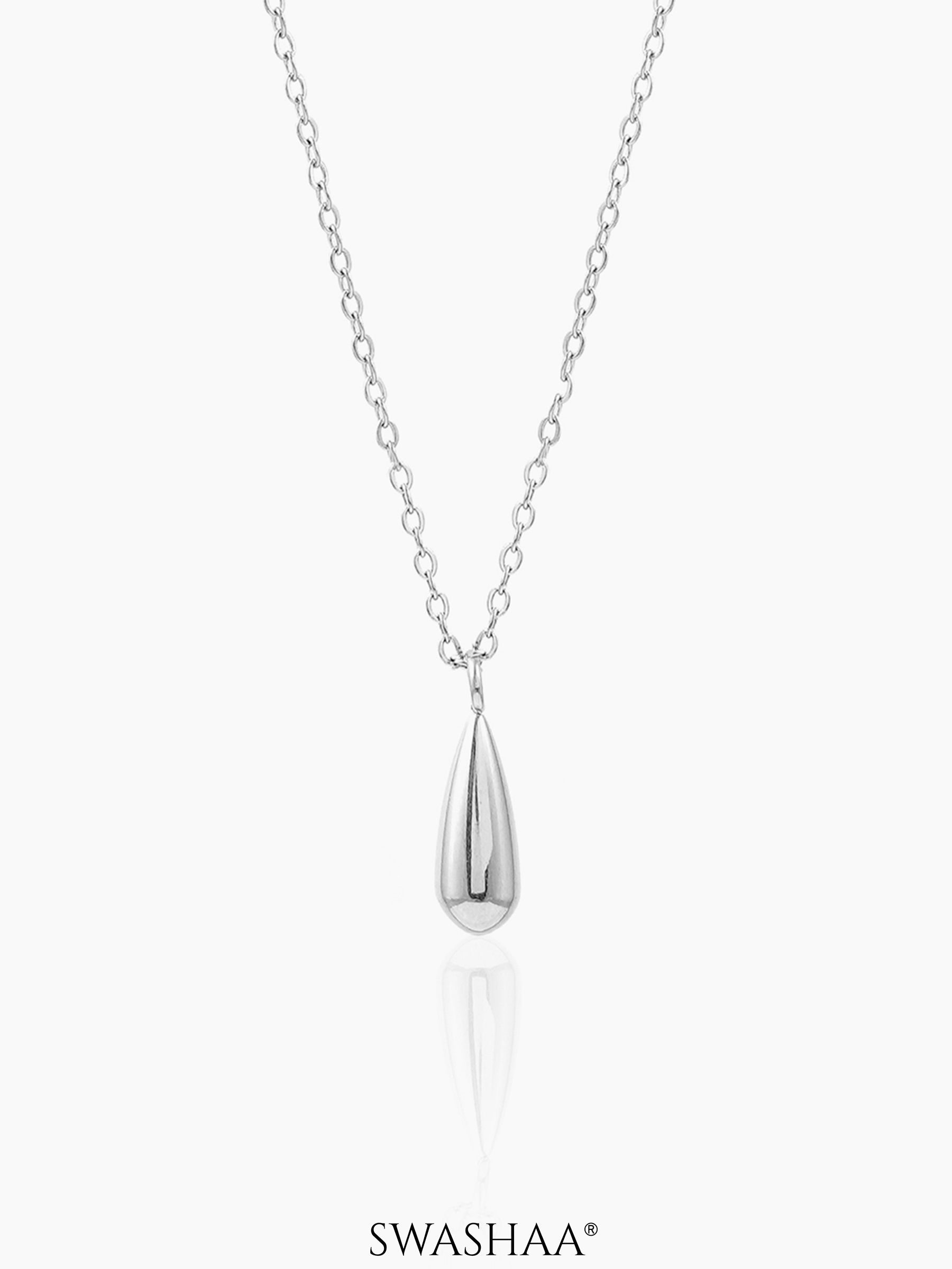 Tarana Teardrop Charm Silver Chain Pendant Necklace