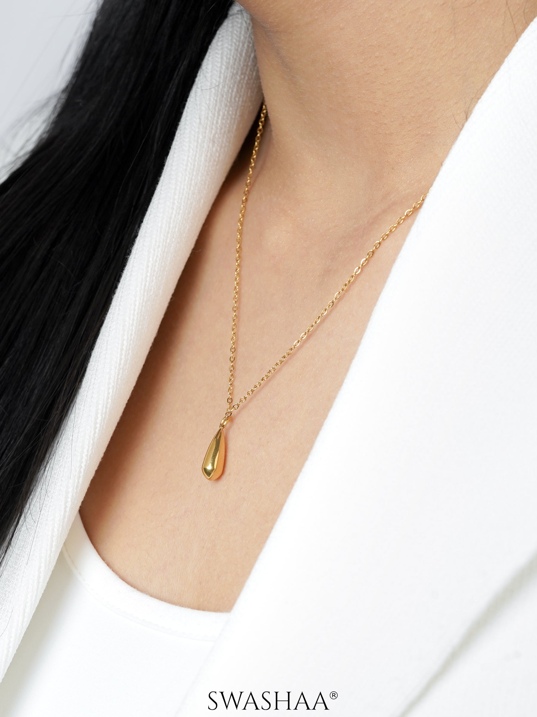 Tarana Teradrop Charm 18K Gold Plated Chain Pendant Necklace