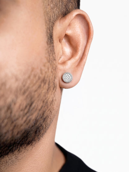 Taren Diamond Clustered Stones Silver Men's Stud Earrings