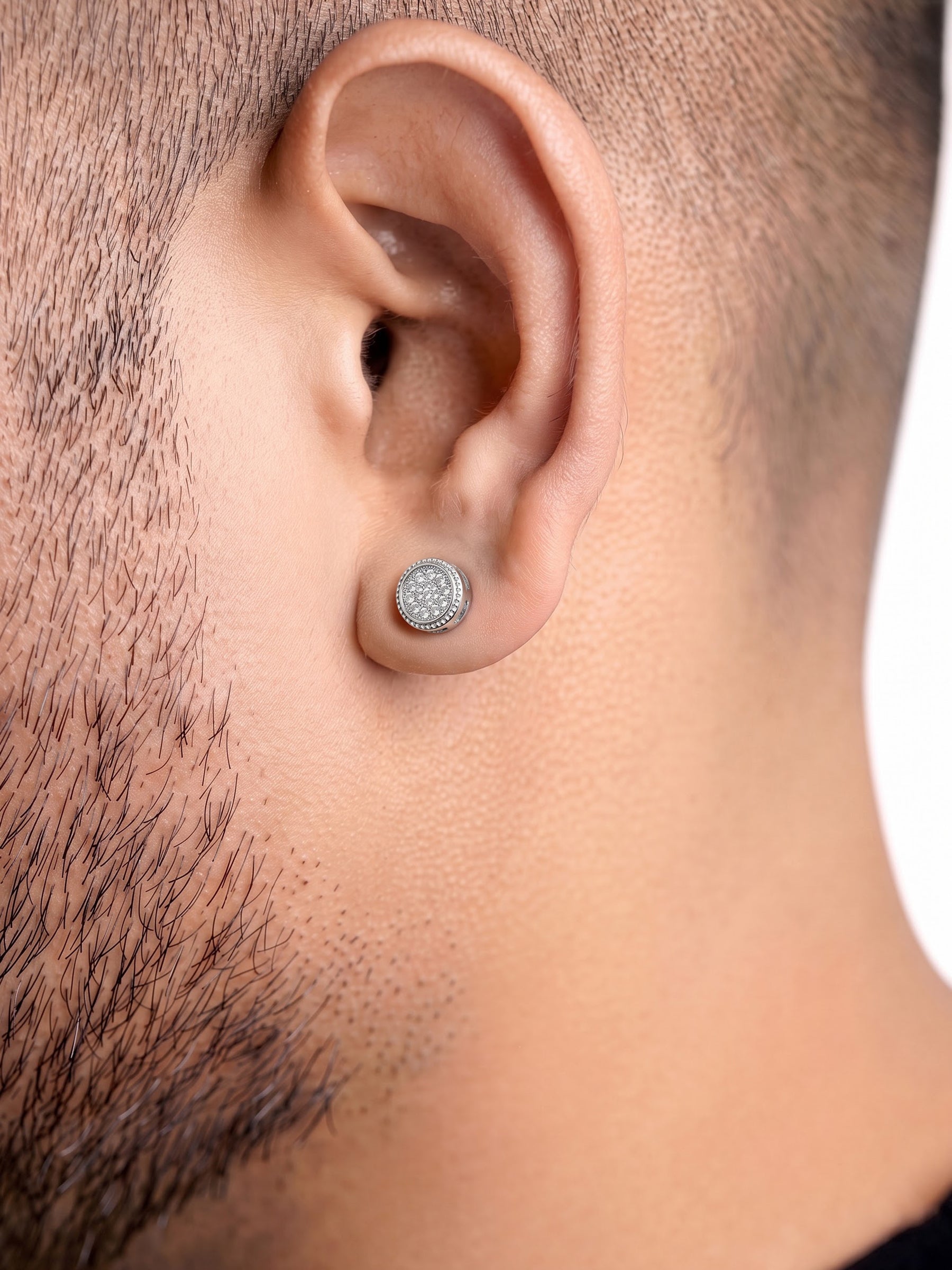 Taren Diamond Clustered Stones Silver Men's Stud Earrings