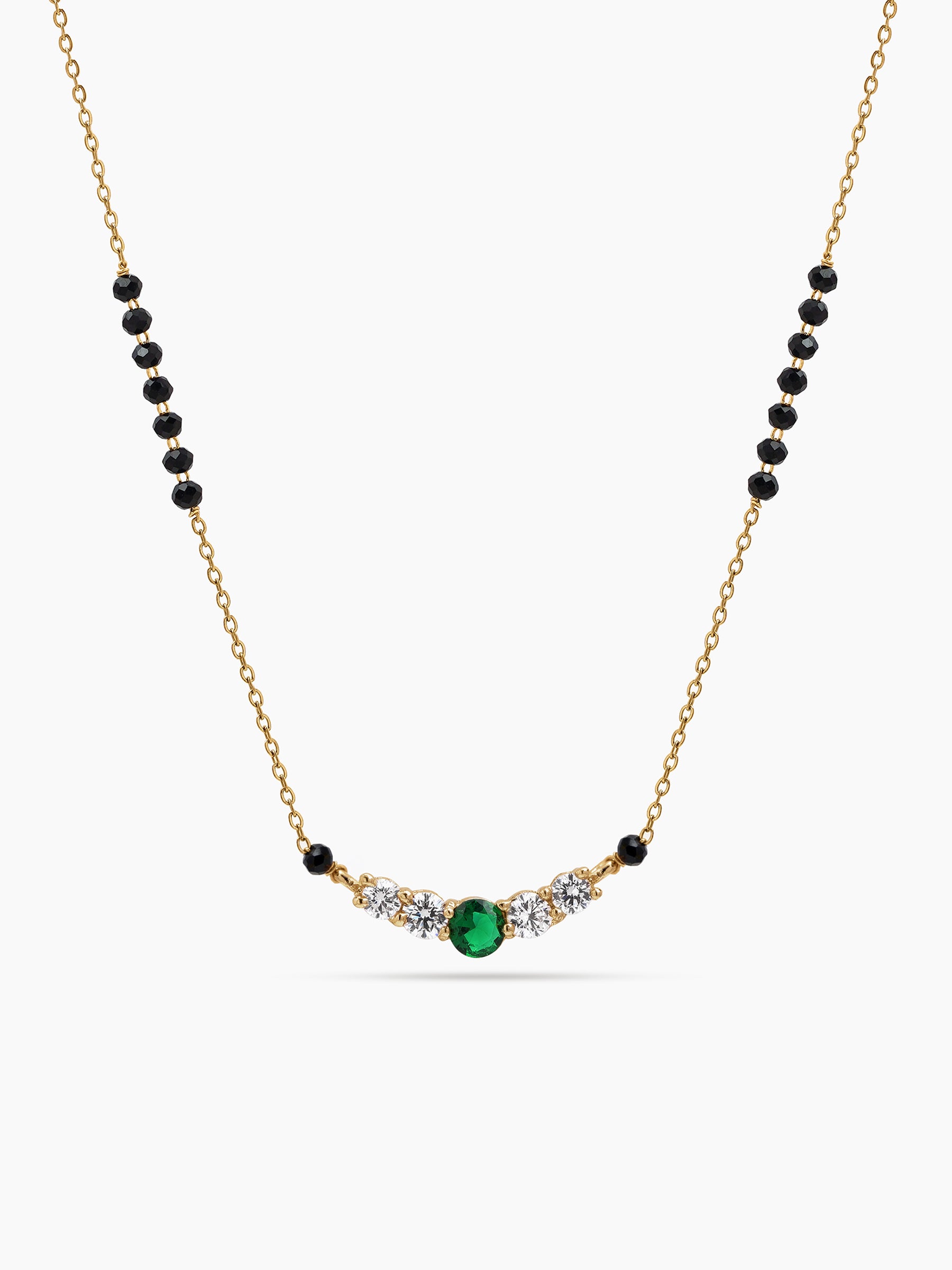 Tarika Emerald Green Stone Diamond Bar 18K Gold Plated Women's Chain Pendant Mangalsutra Necklace