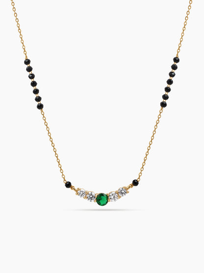 Tarika Emerald Green Stone Diamond Bar 18K Gold Plated Women's Chain Pendant Mangalsutra Necklace